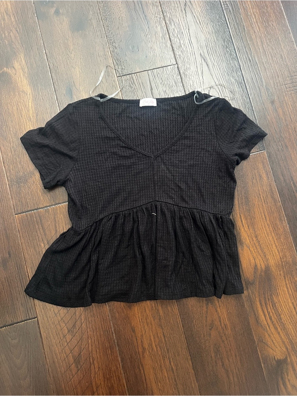 My best self ribbed Black V-Neck Peplum Short Sleeve Top blouse